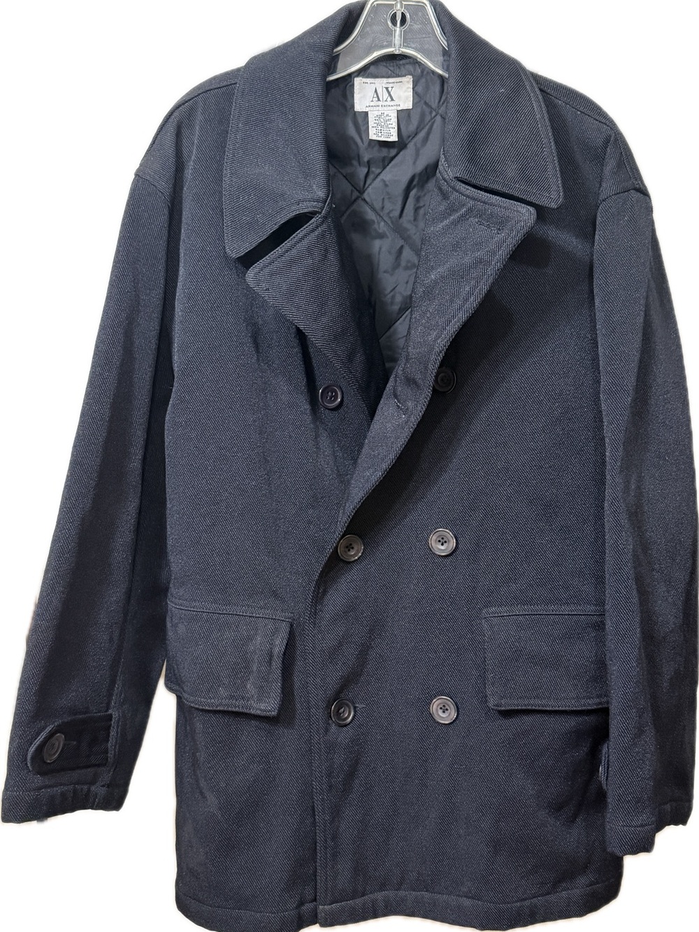 A/X Armani Exchange Men's Black Double-Breasted Peacoat